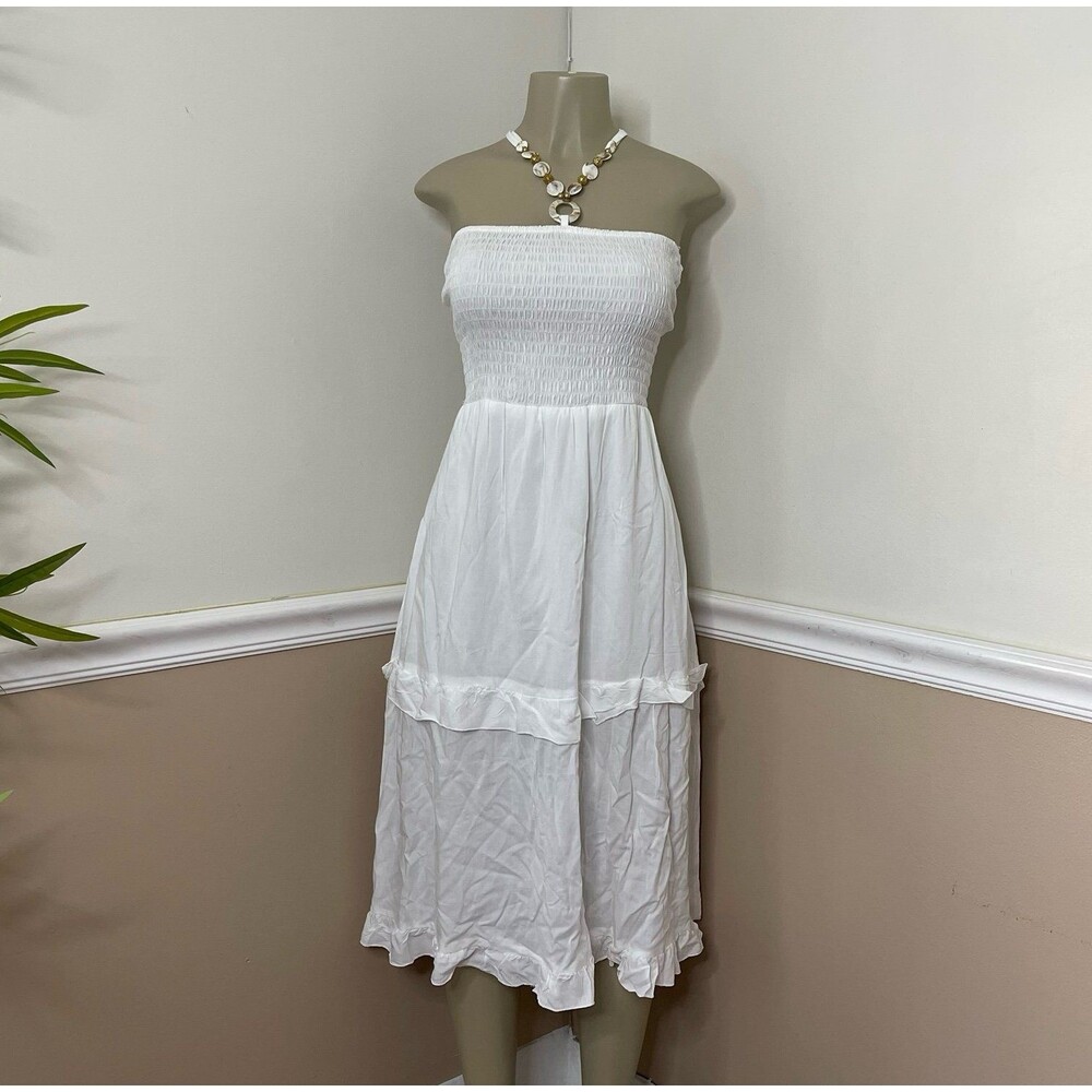 Cassee’s Women's White Ruffle SeaShell Halter Neck Maxi Dress